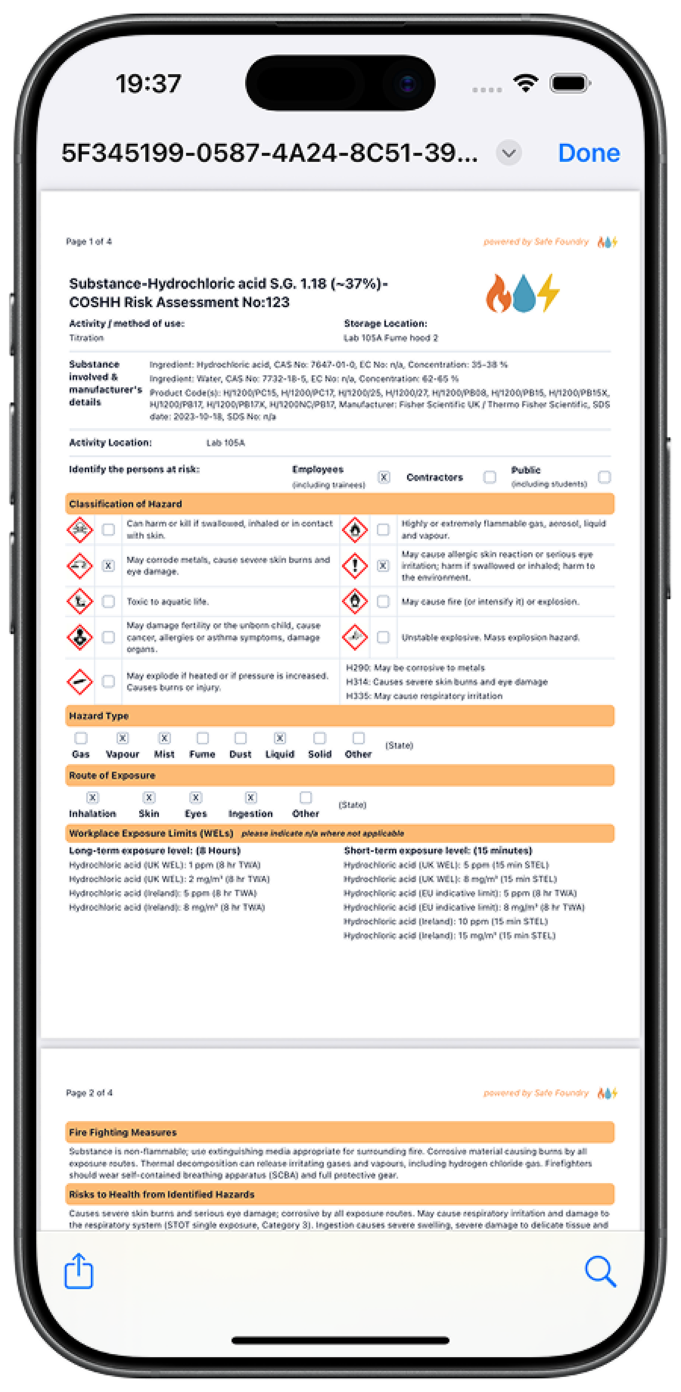 Risk assessment export mockup